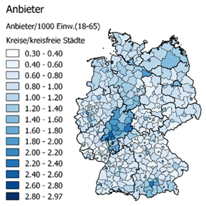 Karte Weiterbildungsanbieter in Deutschland